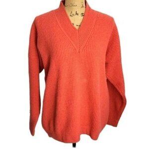 Vintage Burnt Orange V-neck Sweater Wool Angora